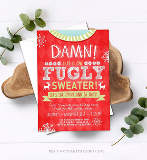 Editable Christmas Ugly Sweater Party Invite Christmas Sweater Invitation Ugliest Red Download Printable Invitation Template Corjl 0053