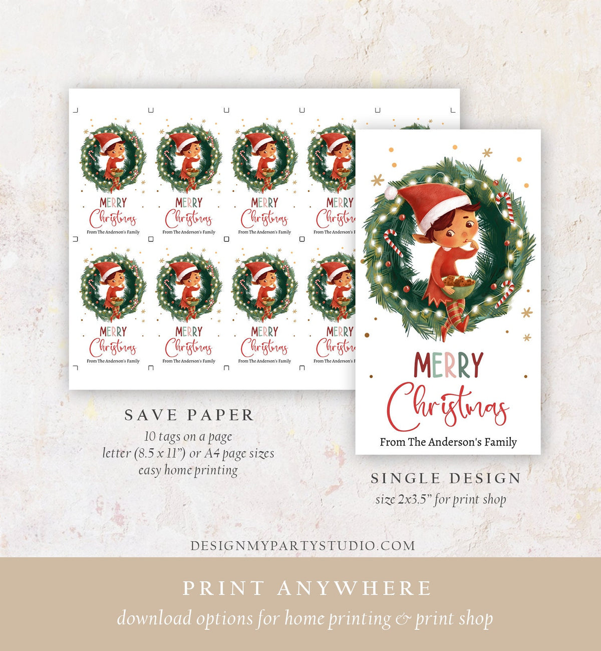 Editable Christmas Gift Tags Holiday Favor Tags Merry Christmas Holiday Tags Holiday Tags Cookie Tag Elf Download Printable Corjl 0443 0481
