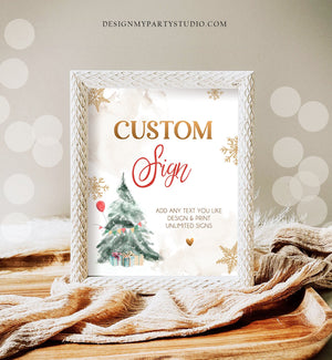 Editable Custom Sign Winter Tree Birthday Winter Onederland Decor 1st Party Boy Girl Gold Red Gold 8x10 Download PRINTABLE Corjl 0363