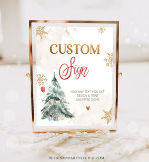 Editable Custom Sign Winter Tree Birthday Winter Onederland Decor 1st Party Boy Girl Gold Red Gold 8x10 Download PRINTABLE Corjl 0363