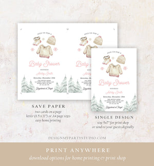 Editable Winter Baby Shower Girl Baby It's Cold Outside Invitation Christmas Pink Baby Clothes Watercolor Template Download Corjl 0491