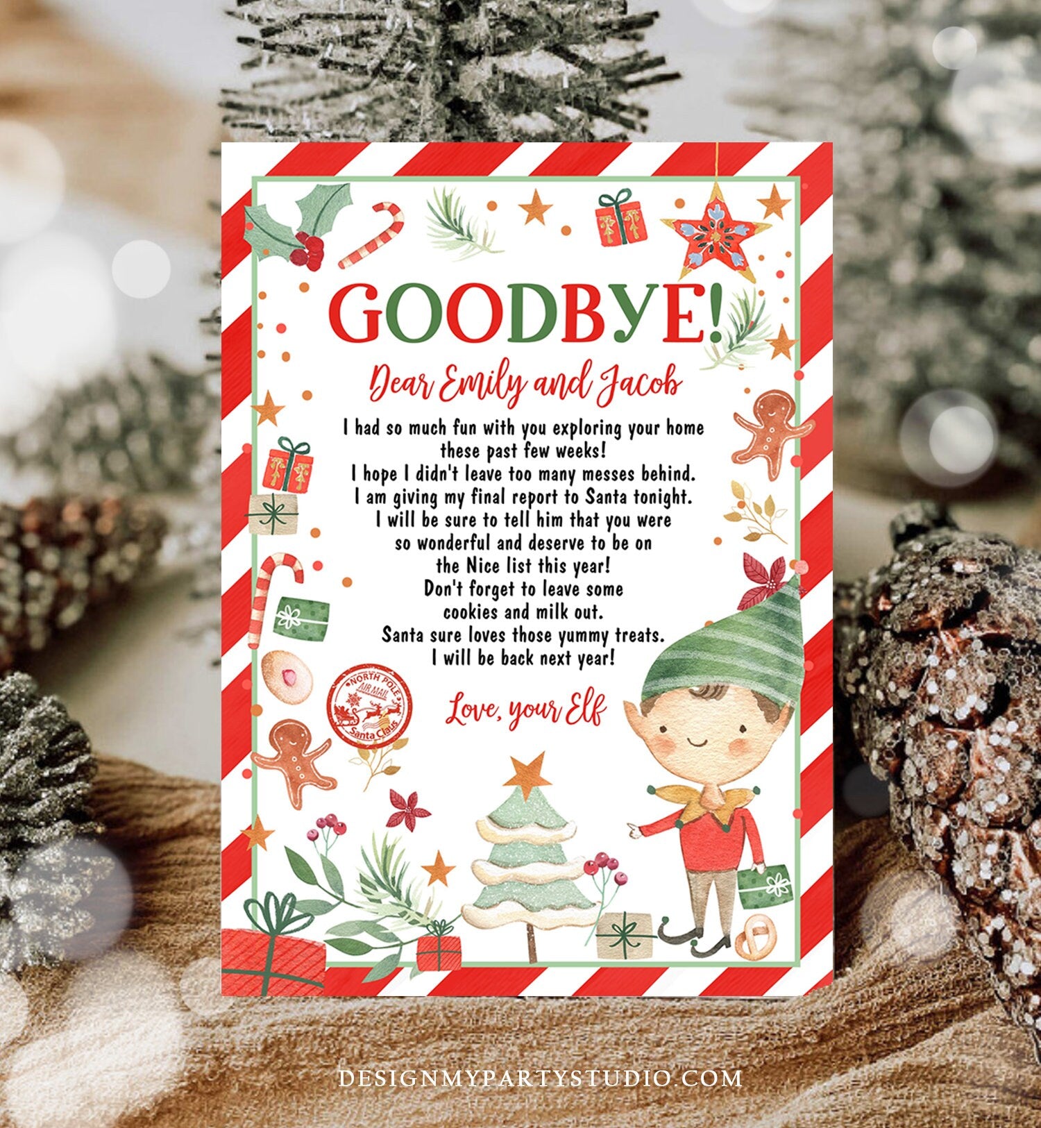Editable Elf Goodbye Letter Departure Letter Christmas Goodbye to Your Elf Christmas Elf Letter Santa Claus Poem Printable Template 0358