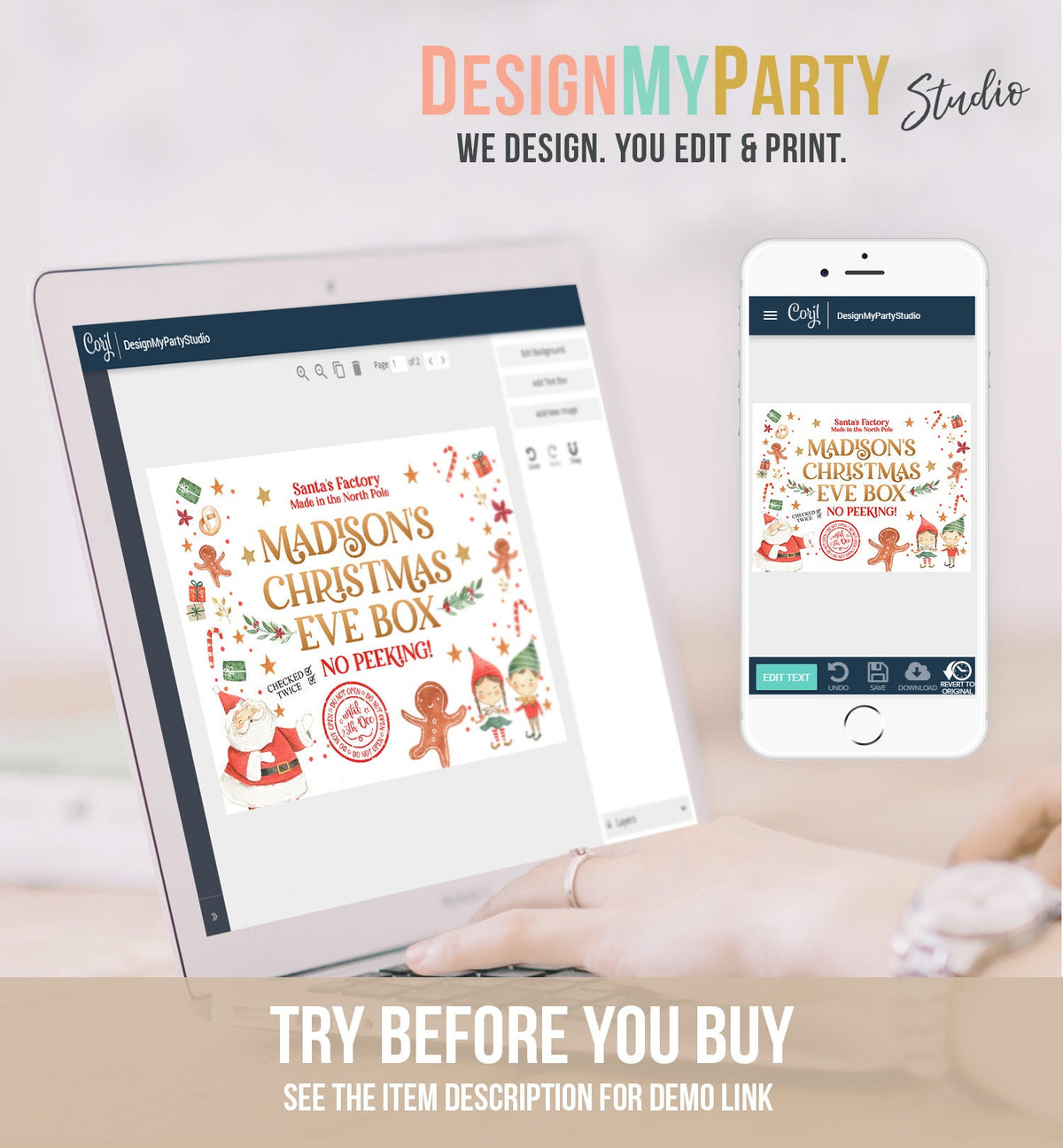 Editable Christmas Eve Box Label Personalized Christmas Eve Box Special Delivery Night Before Tradition Children Printable Template 0358