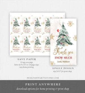 Editable Winter Tree Thank You Tag Winter Onederland Neutral Red Gold Christmas Snow Much Shower Birthday Gift Corjl Printable 0363