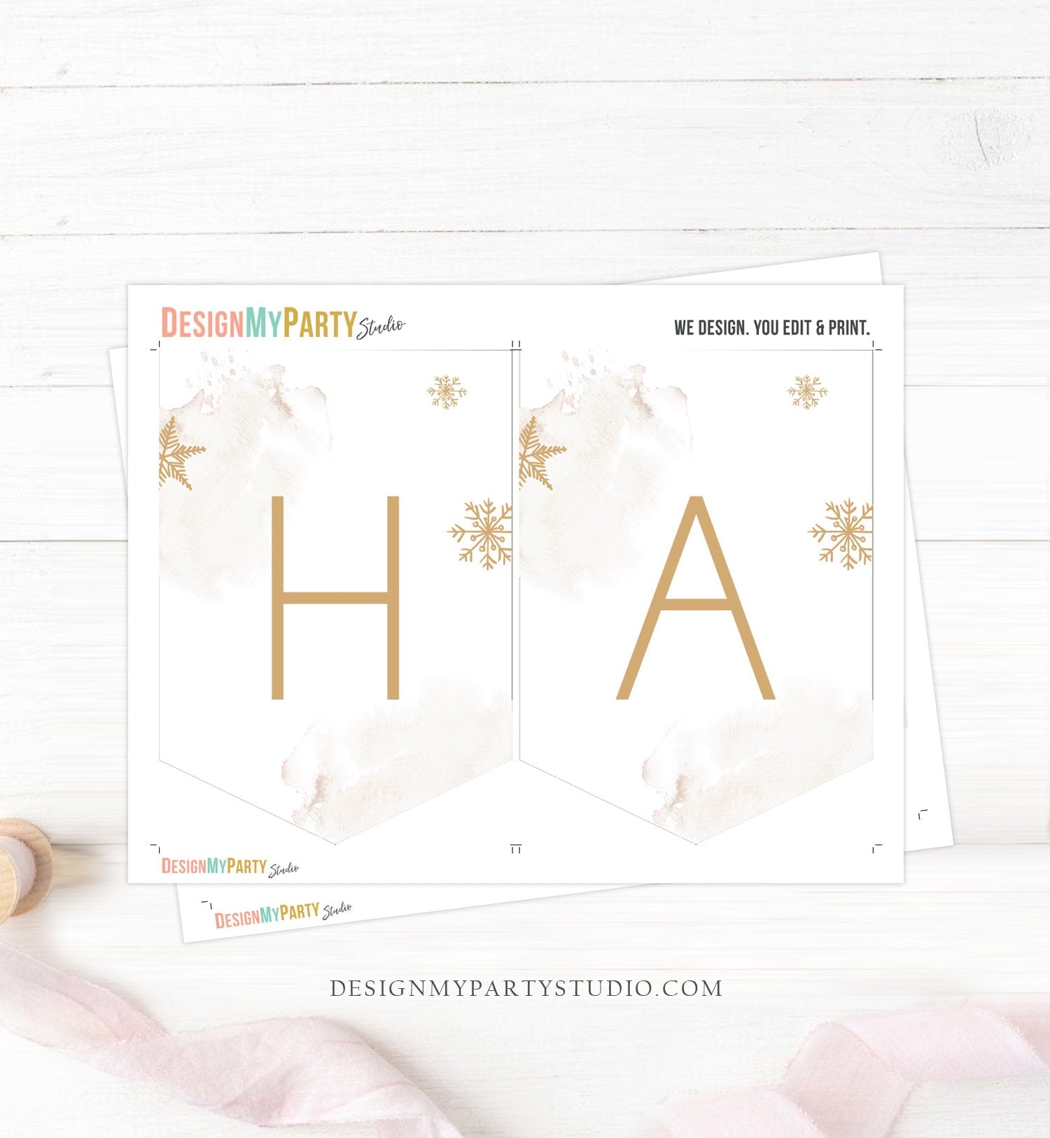 Happy Birthday Banner Winter Tree Birthday Neutral Gold Red Winter Onederland Winter Magical Christmas Download PRINTABLE DIGITAL DIY 0363