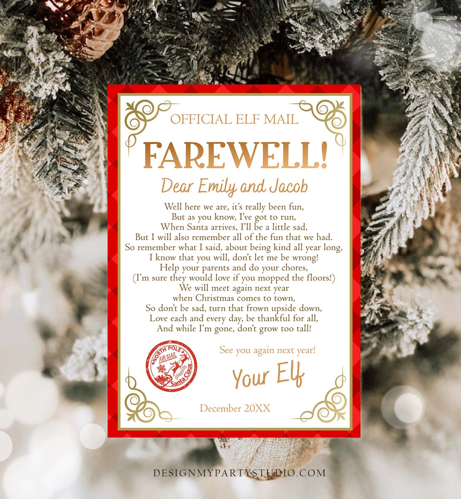 Editable Elf Farewell Letter Departure Letter Christmas Goodbye from Your Elf Christmas Elf Letter Santa Claus Poem Printable Template 0497