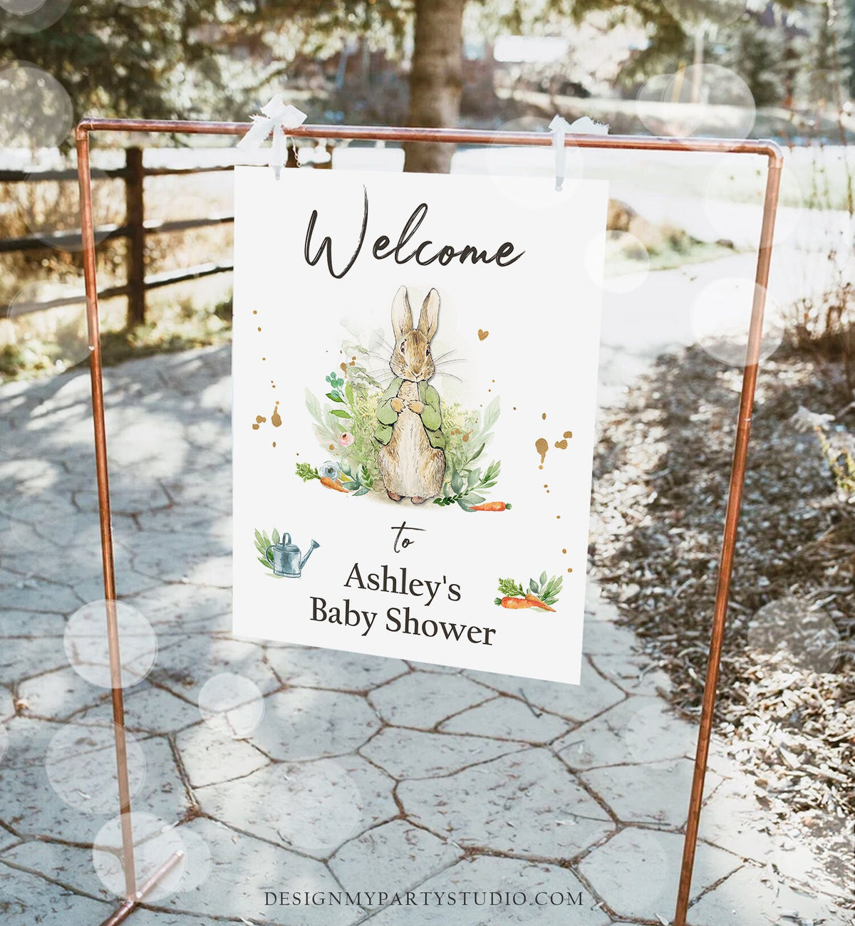 Editable Peter Rabbit Welcome Sign Baby Shower Welcome Peter Rabbit Watercolor Bunny Green Gender Neutral Printable Template PRINTABLE 0351