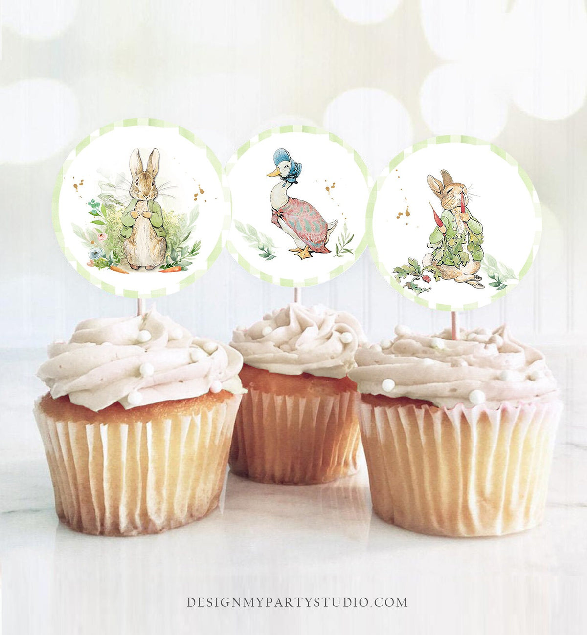 Peter Rabbit Cupcake Toppers Peter Rabbit 1st Baby Shower Party Decorations Gender Neutral Stickers Tags Download Digital PRINTABLE 0351
