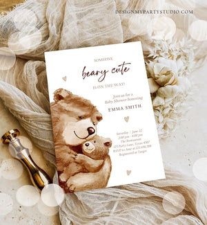 Editable We Can Bearly Wait Baby Shower Invitation Teddy Bear Gender Neutral Brown Boho Watercolor Printable Template Instant Download Corjl