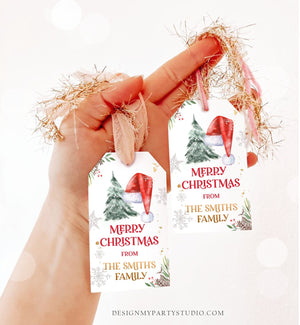Editable Christmas Favor Tags Holiday Gift Tags Merry Christmas Santa Hat Elf Holiday Labels Download Printable Template Corjl 0443 0444