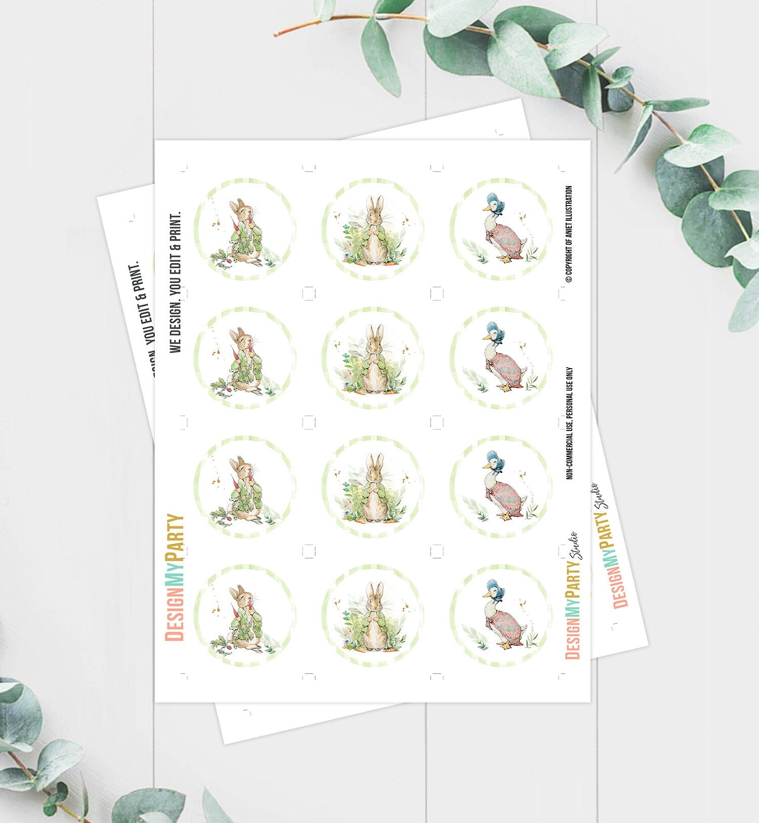 Peter Rabbit Cupcake Toppers Peter Rabbit 1st Baby Shower Party Decorations Gender Neutral Stickers Tags Download Digital PRINTABLE 0351