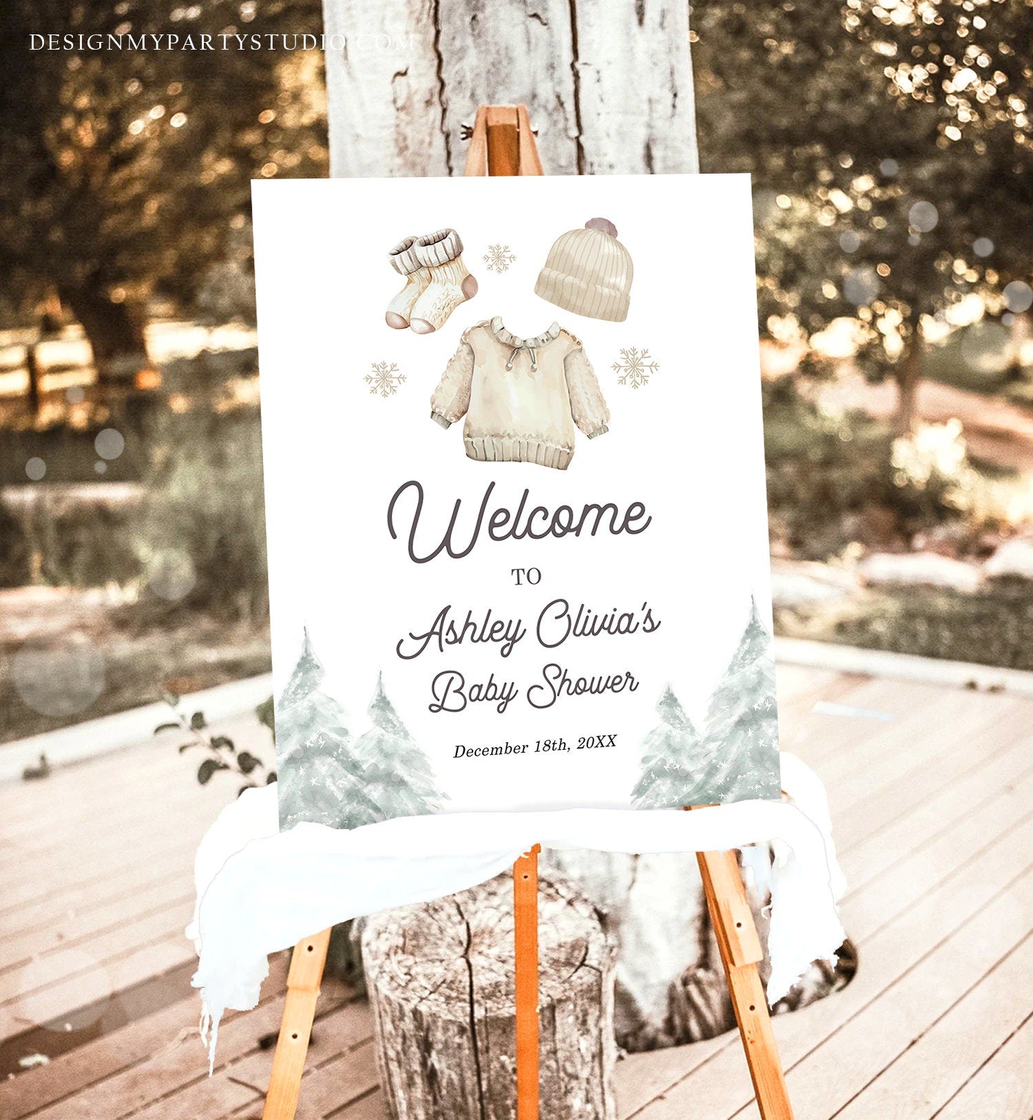 Editable Baby it's Cold Welcome Sign Watercolor Winter Baby Shower Gender Neutral Boy Snowflake Baby Clothes Corjl Template Printable 0491