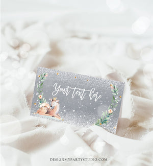 Editable Winter Deer Food Tent Label Place Card Baby It's Cold Outside Girl Birthday Baby Shower Snow Printable Template Corjl 0265