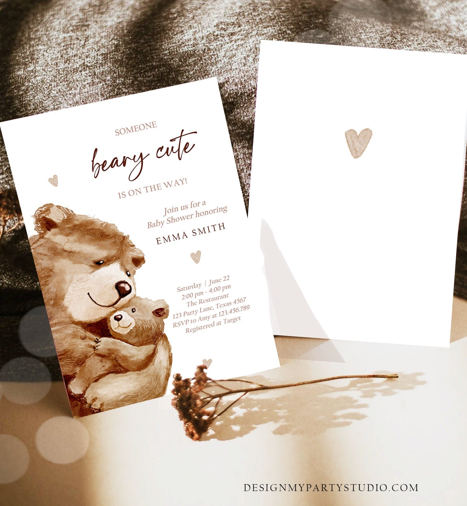 Editable We Can Bearly Wait Baby Shower Invitation Teddy Bear Gender Neutral Brown Boho Watercolor Printable Template Instant Download Corjl