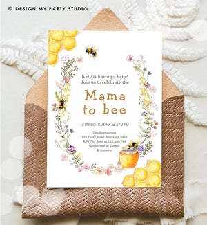 Editable Mama to Bee Invitation Wildflower Baby Shower Bee Honey Boho Mommy to Bee Summer Instant Download Template Digital Corjl 0502